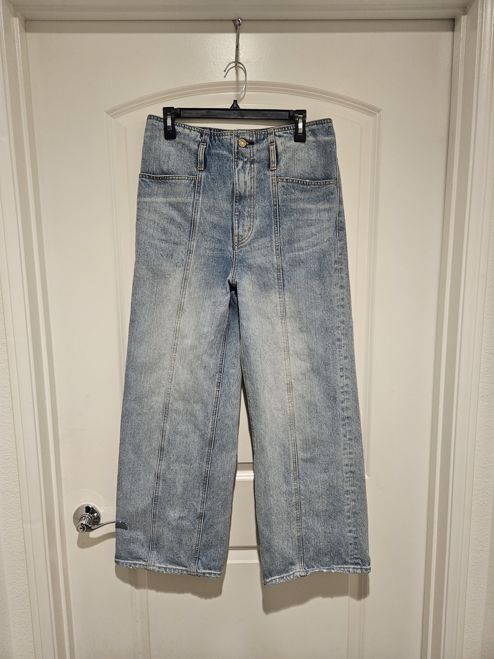 Vintage Khaite Hugo Cropped Wide-Leg High- Rise Blue Jeans By Moussy #976